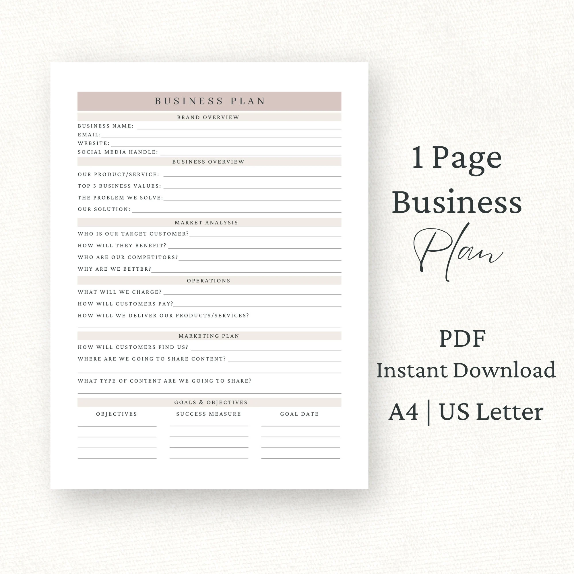 Small Business Printable Business Plan Template