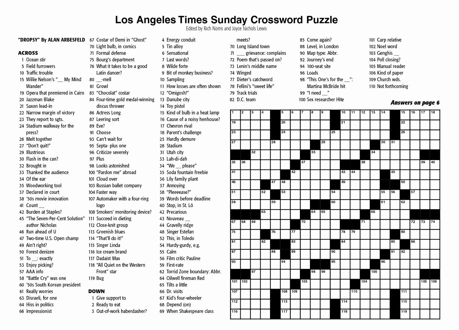 Free Printable Sunday Crossword Puzzles Pdf