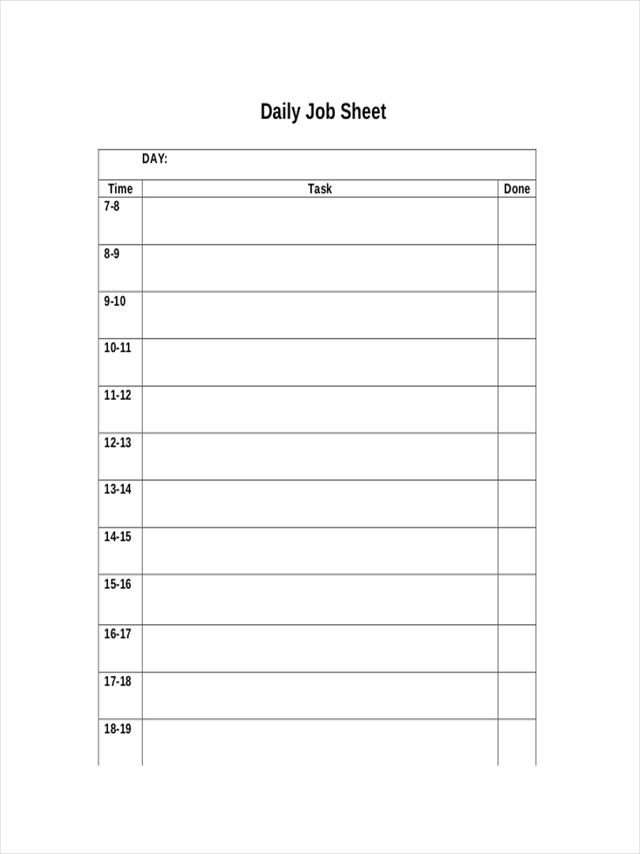 Printable Job Sheet Template