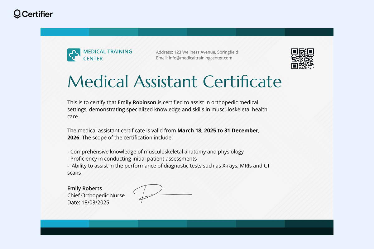 Printable Medical Assistant Certificate Template