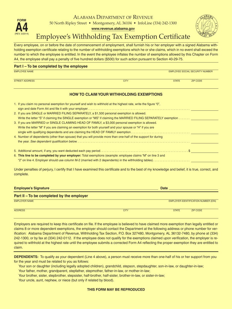 2014 2025 Form AL DoR A 4 Fill Online Printable Fillable Blank 