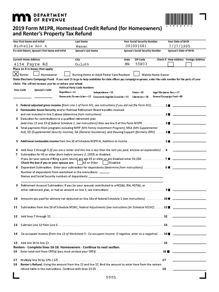 2019 Form M1PR Homestead Credit Refund For Homeowners And 