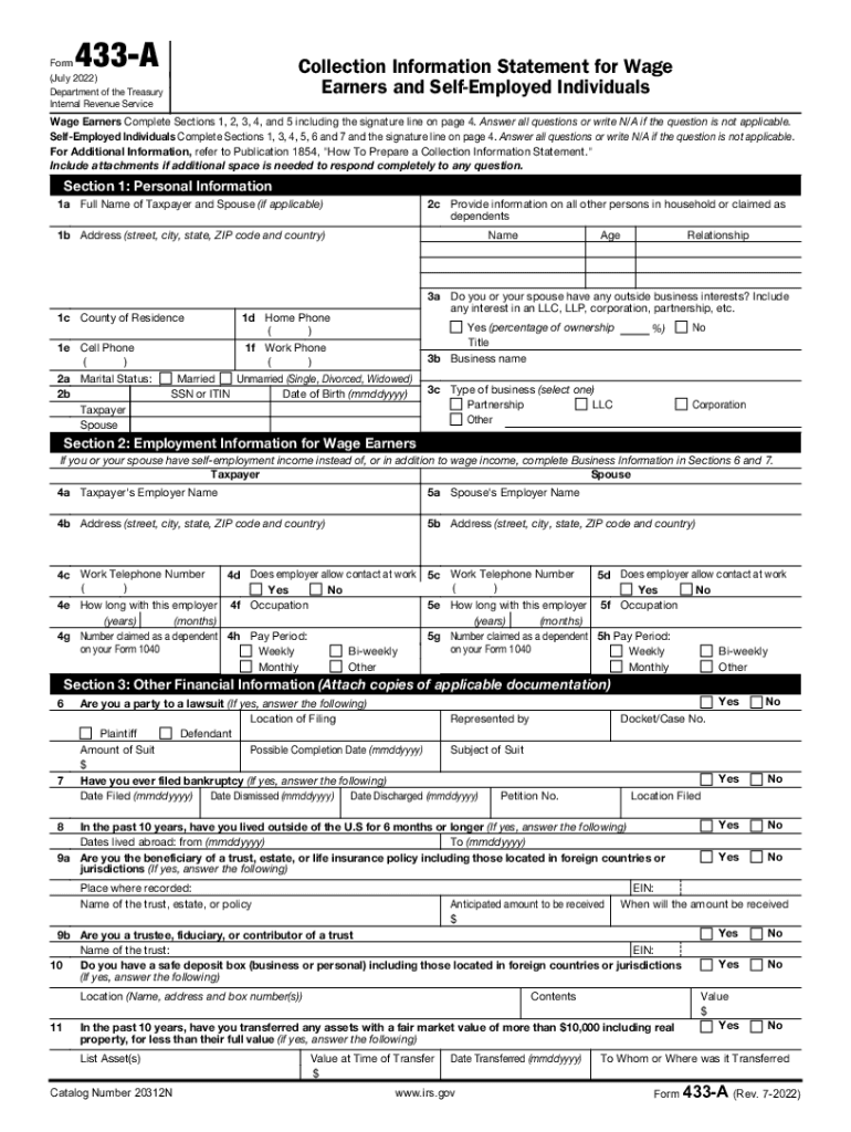 2022 2025 Form IRS 433 A Fill Online Printable Fillable Blank 