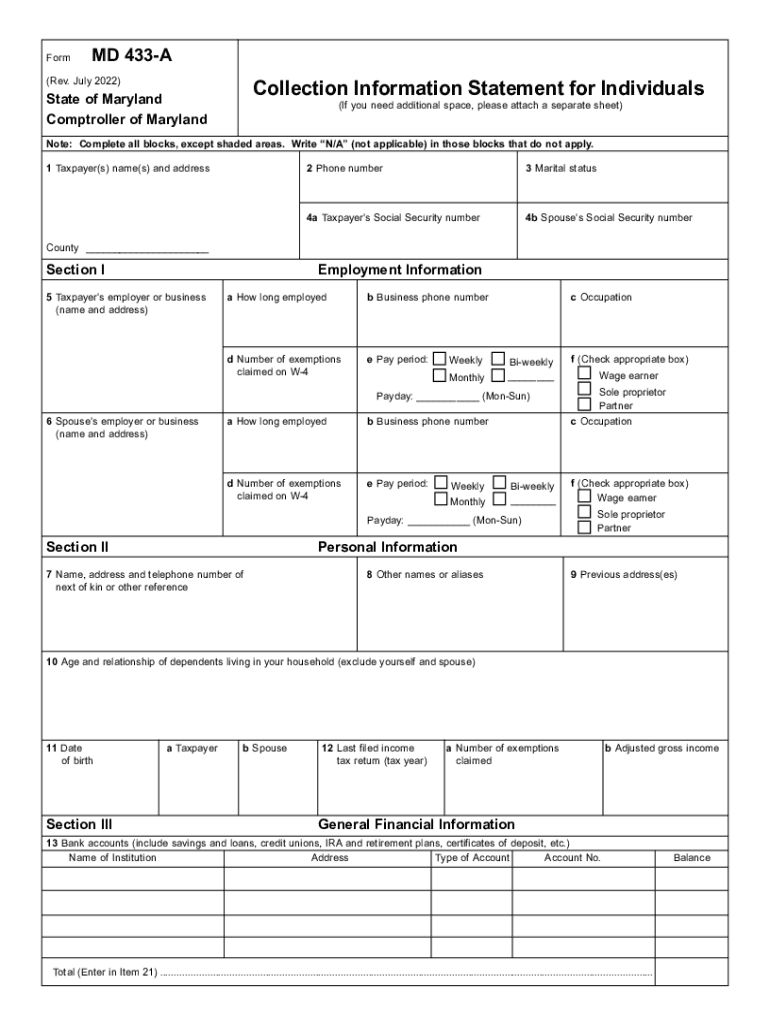 2022 2025 Form MD Comptroller 433 A Fill Online Printable 