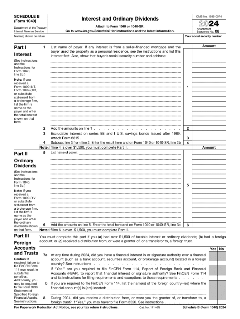 Irs Form 1040 Schedule B 2024 Instructions
