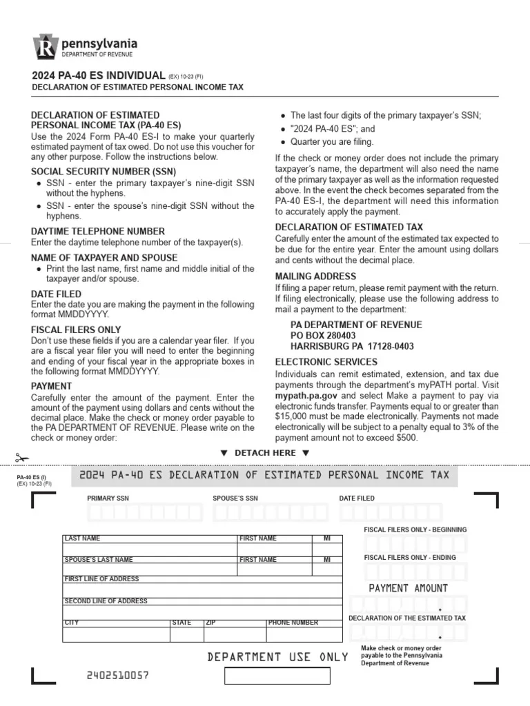 2024 PA 40 ES Estimated Tax Form PDF Taxes Social Security 