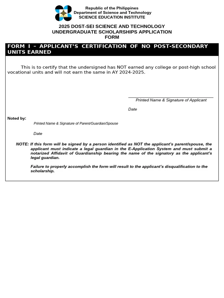 2025 DOST SEI ST Undergraduate Application Form I Final PDF