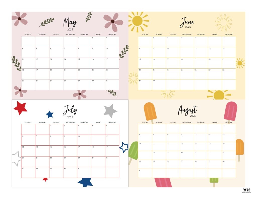 2025 Summer Calendars 27 FREE Printables Printabulls