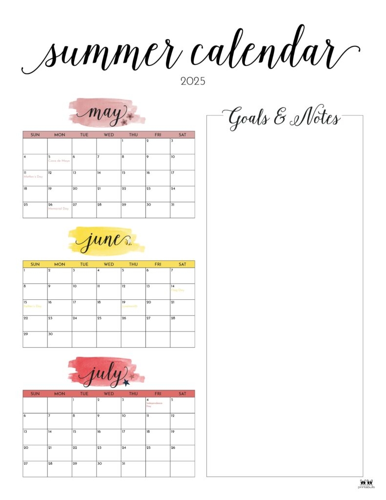Printable Blank Summer Calendar 2025