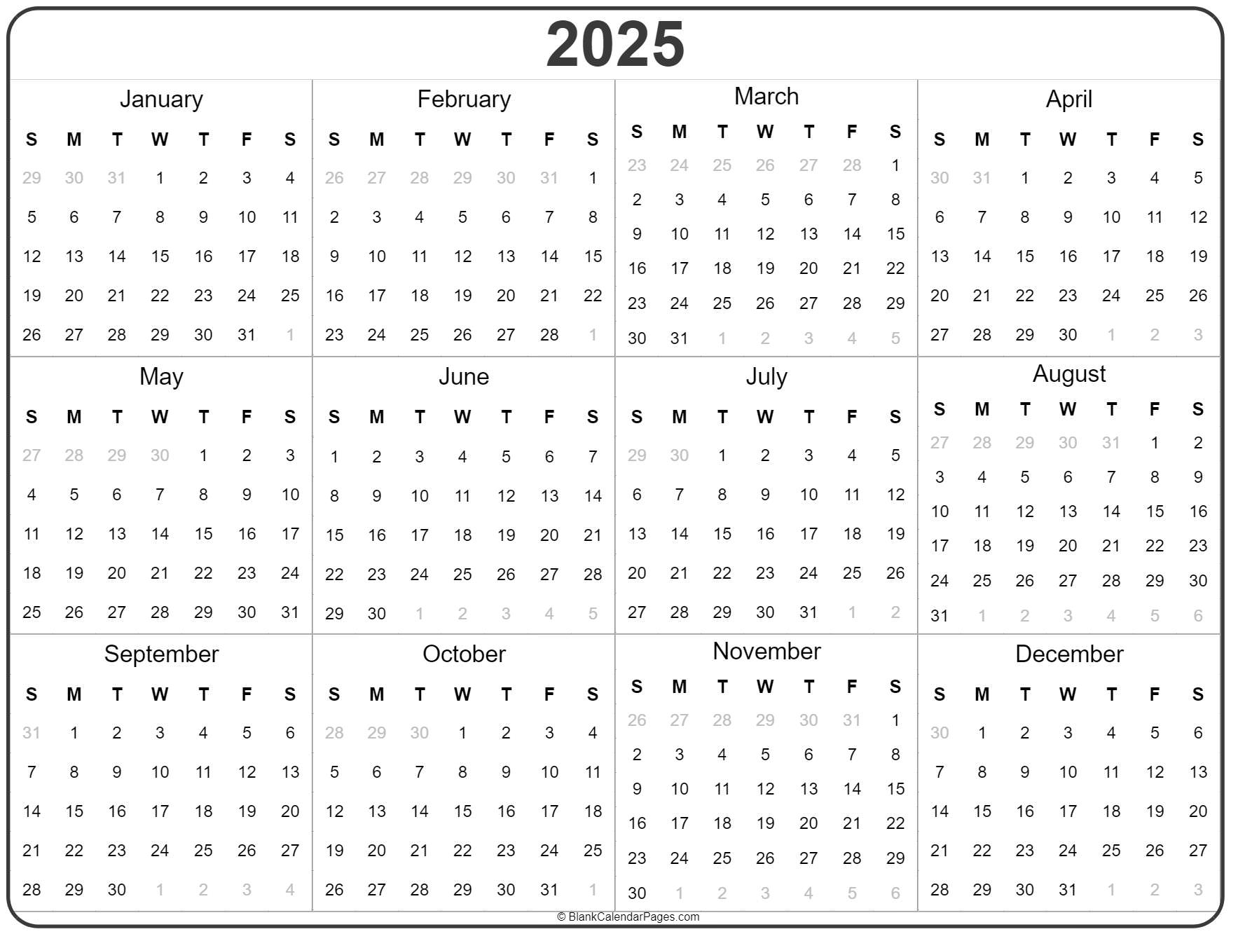 Calendar Template 2025 Blank