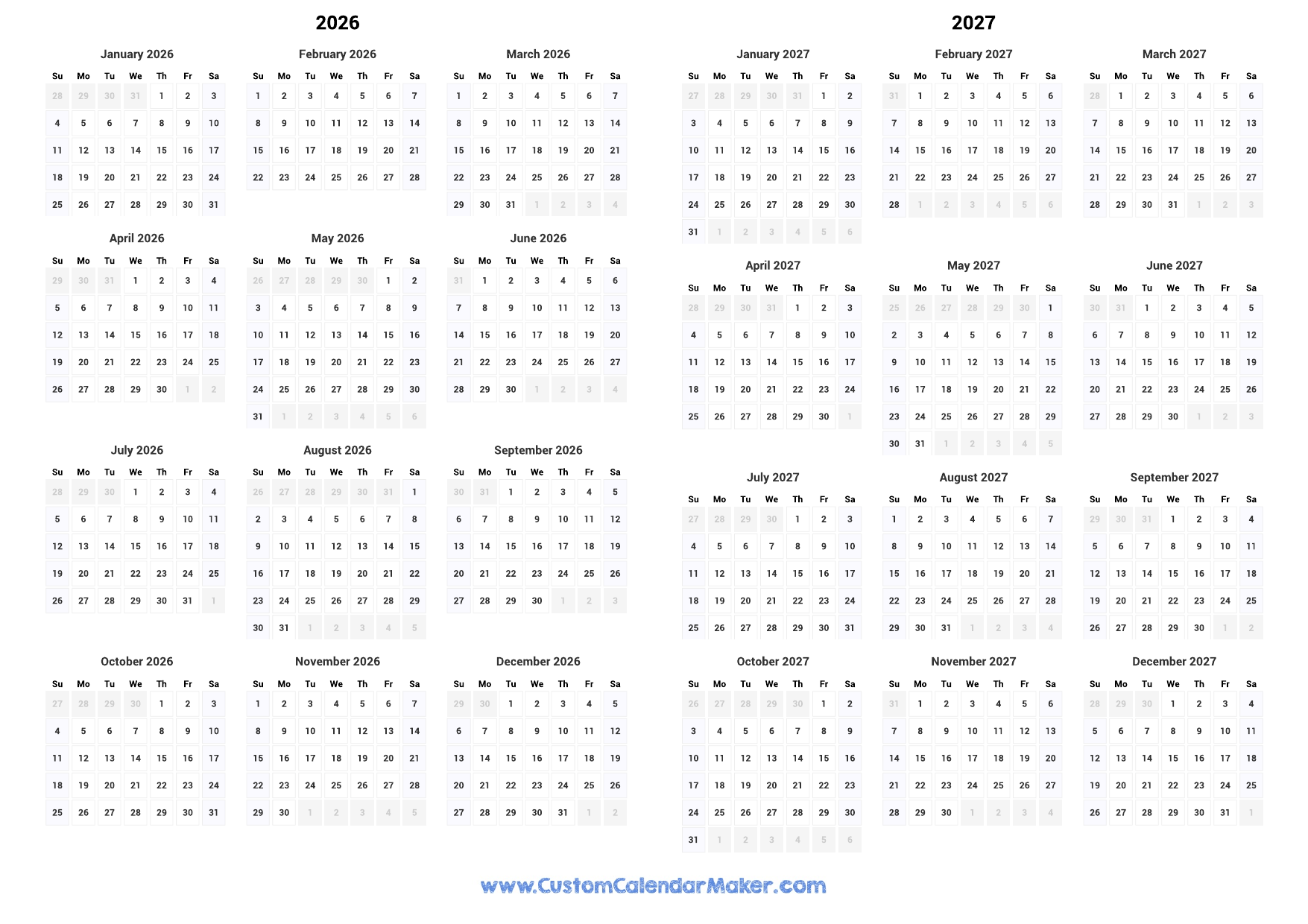 2026-2027 Blank Printable School Calendar