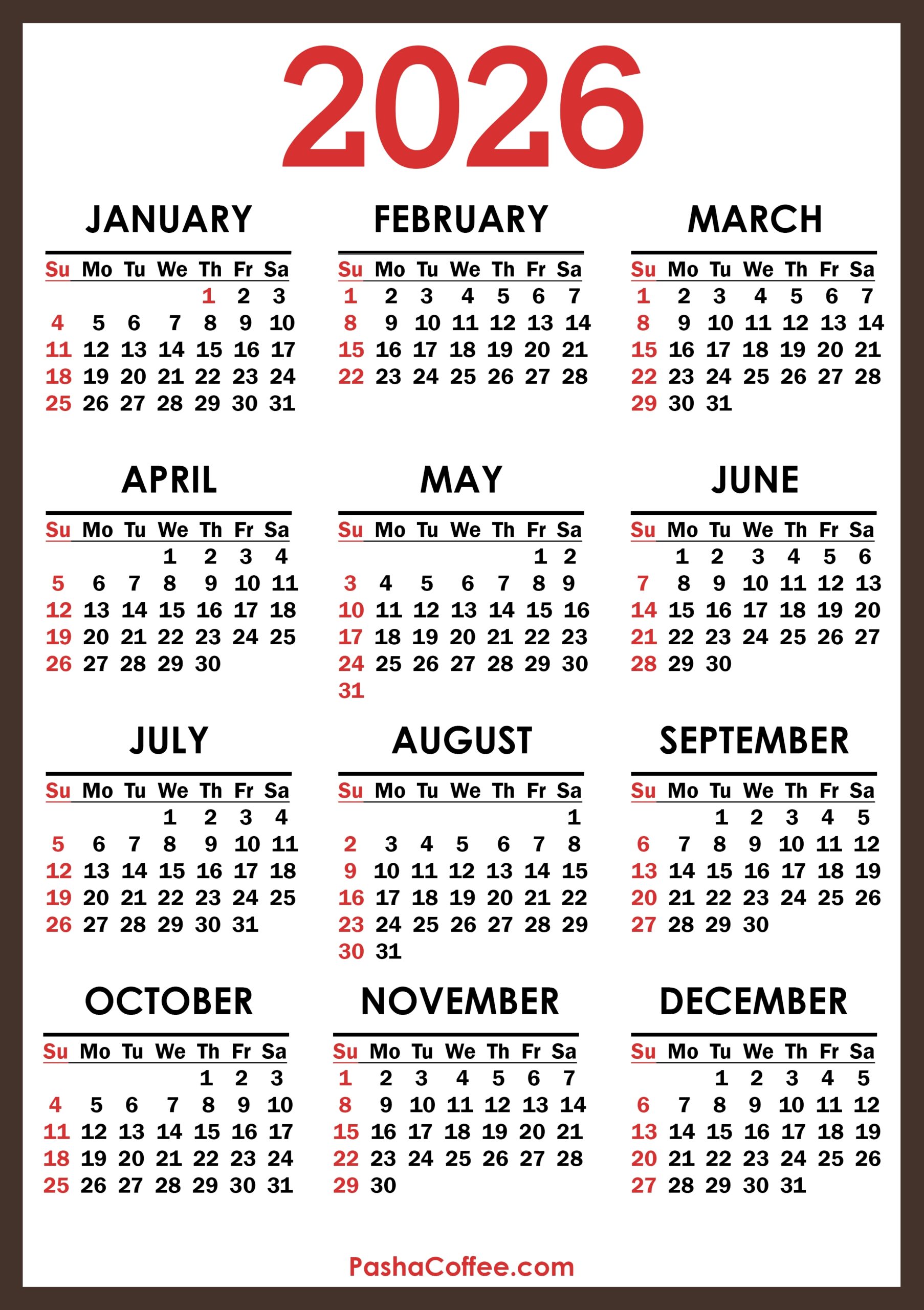 2026 Calendar Printable Pdf Free