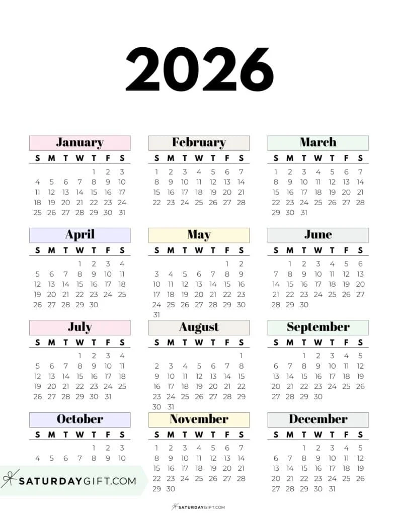 2026 Mini Calendar Printable
