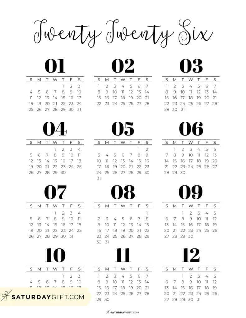 2026 Yearly Calendar Printable 35 Cute amp Free 2026 Annual Calendars