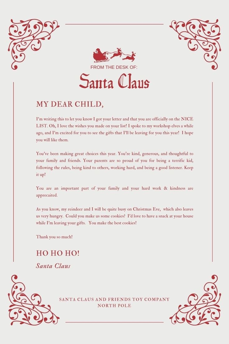 Letter From Santa Free Printable Template