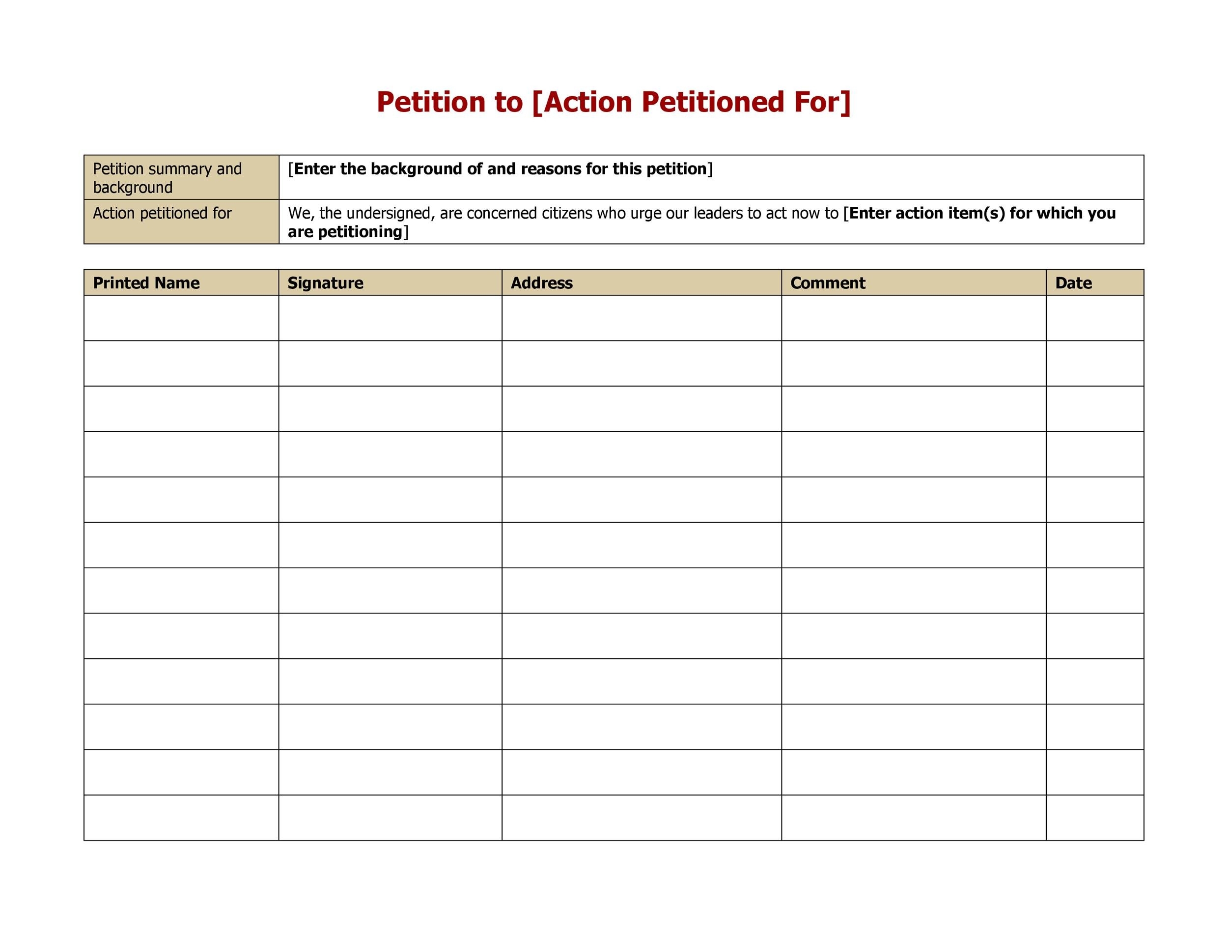 Free Printable Petition Template