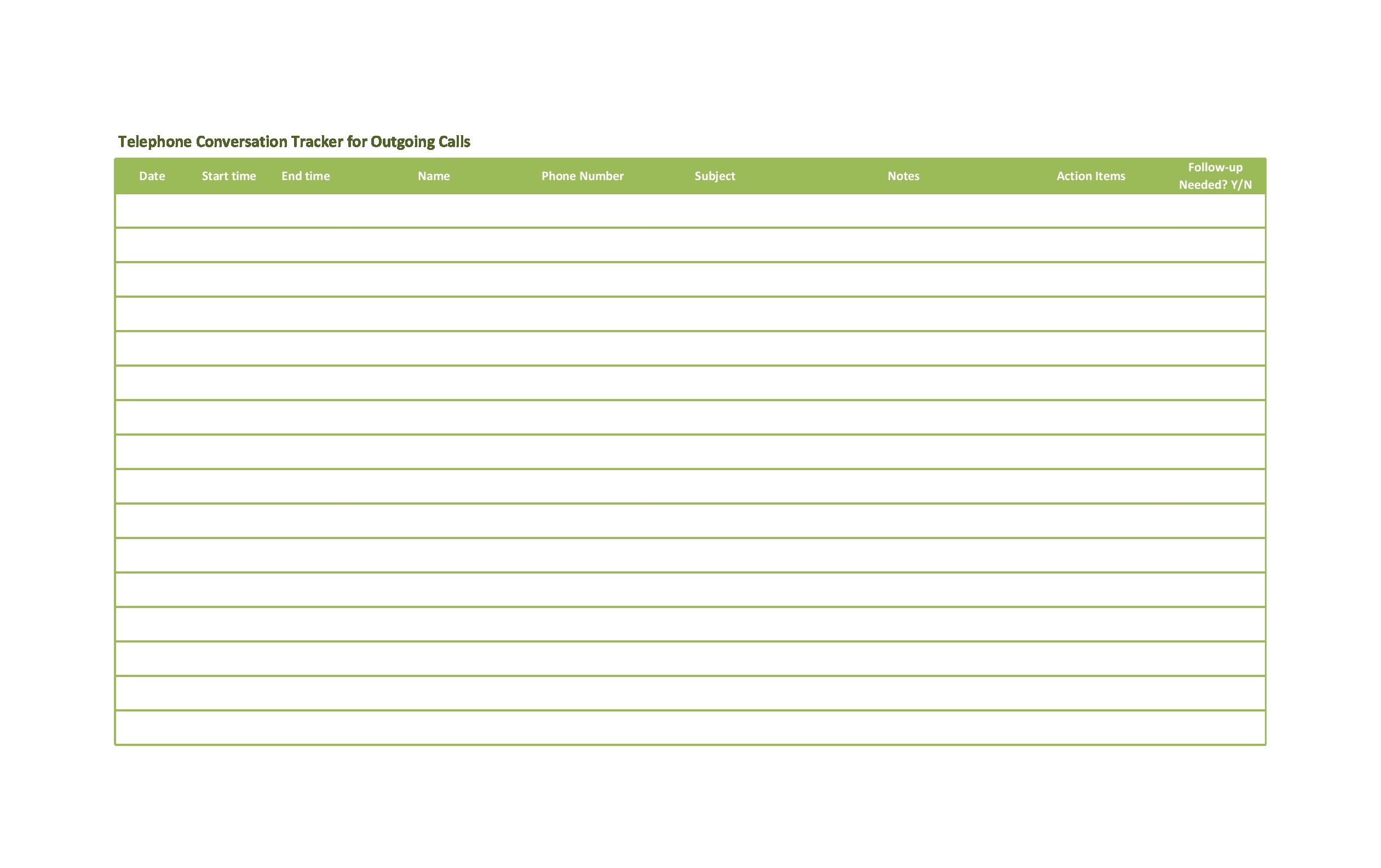 Free Printable Printable Call Log Template