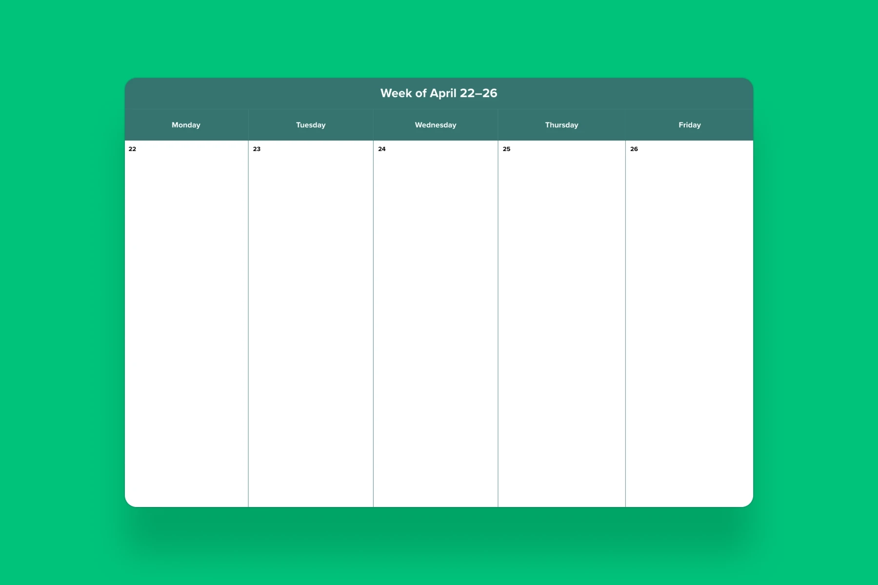 Printable Blank 5-Day Calendar