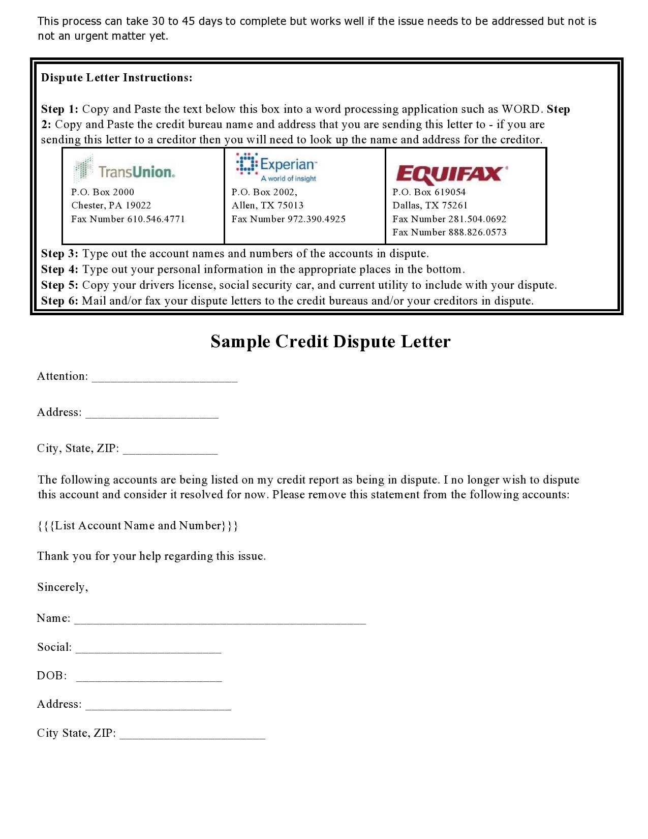 50 Best Credit Dispute Letters Templates Free TemplateLab 