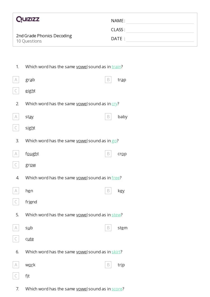 50 Decoding Words Worksheets For 2nd Class On Quizizz Free 