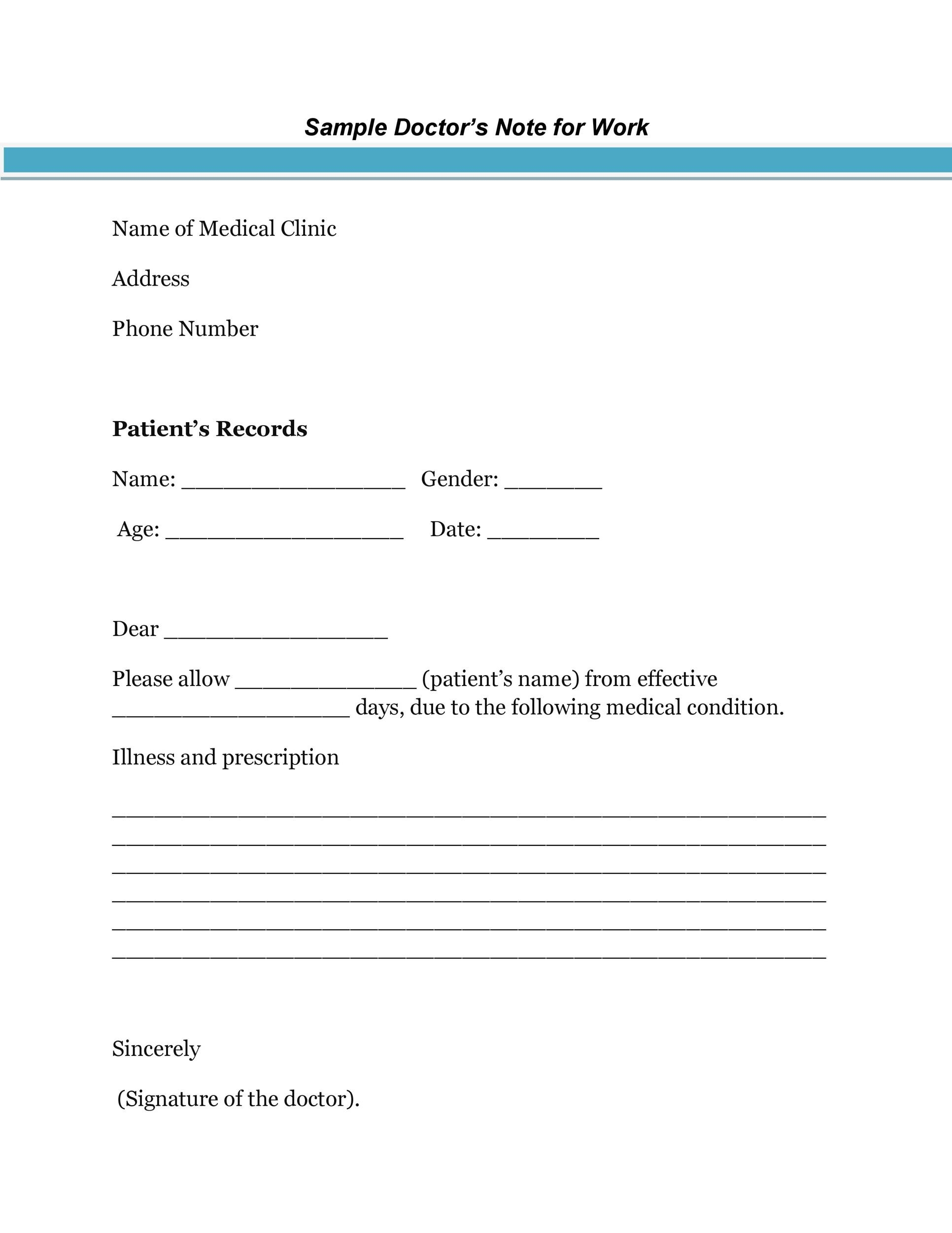 Printable Doctors Note Template