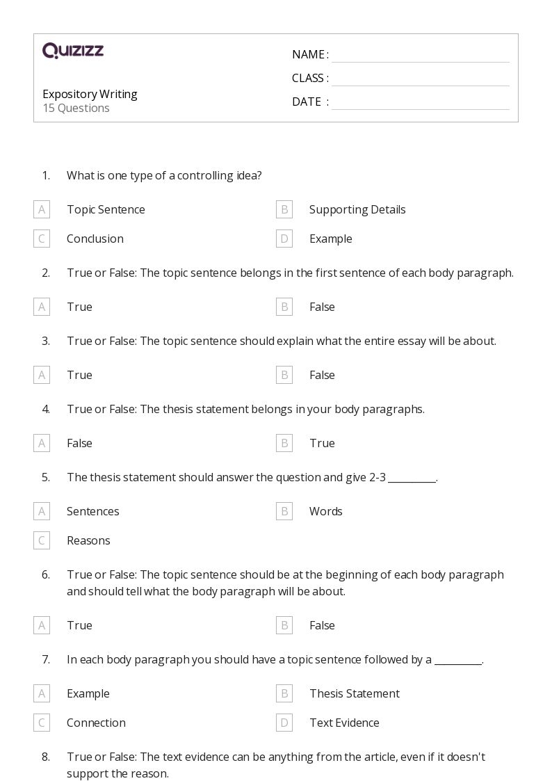 50 Writing Worksheets For 8th Grade On Quizizz Free amp Printable