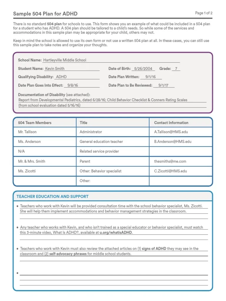 Printable 504 Plan Template Pdf