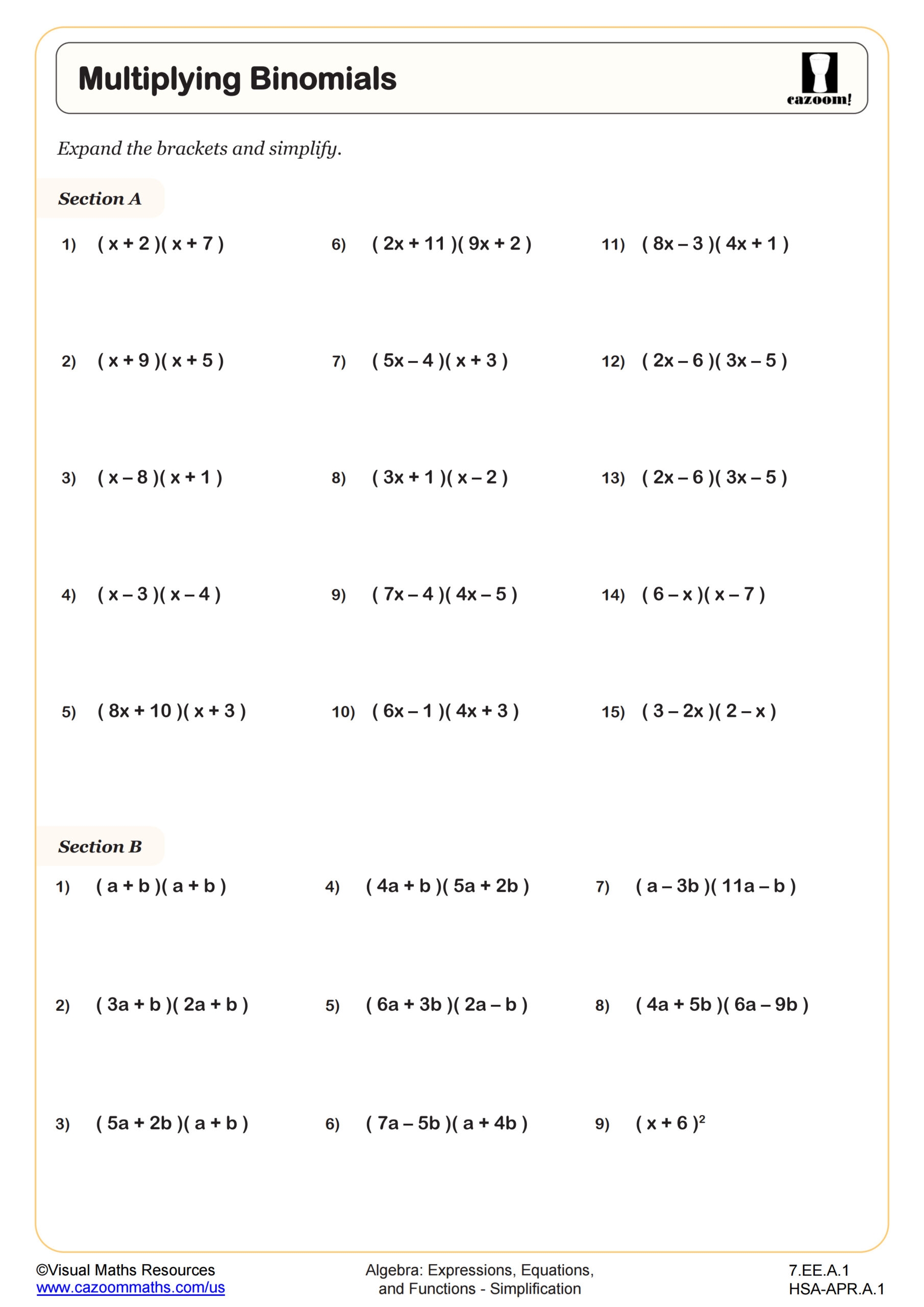 7th Grade Math Worksheets Printable Free