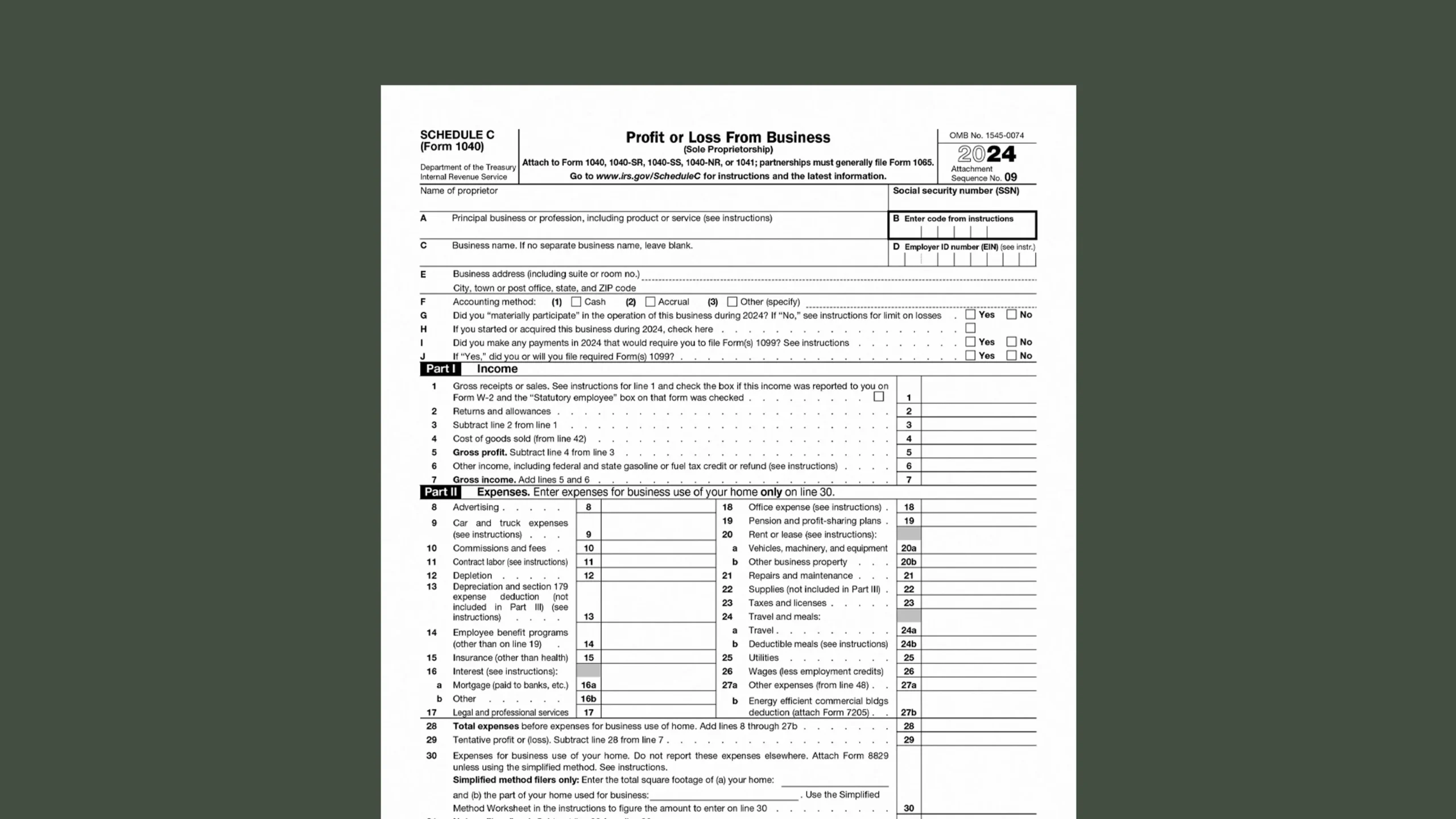 Income Tax Schedule C Form 2025