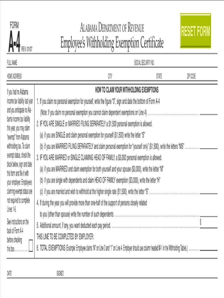 A4 Form 2025 Printable Pdf Alabama