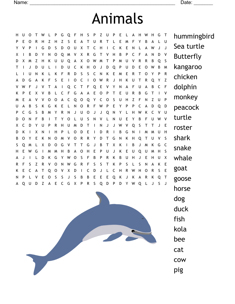 Free Printable Animal Word Search Puzzles