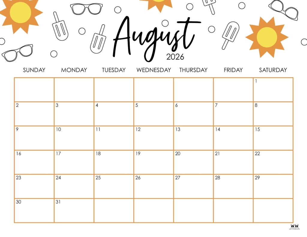 August Blank Calendar 2026