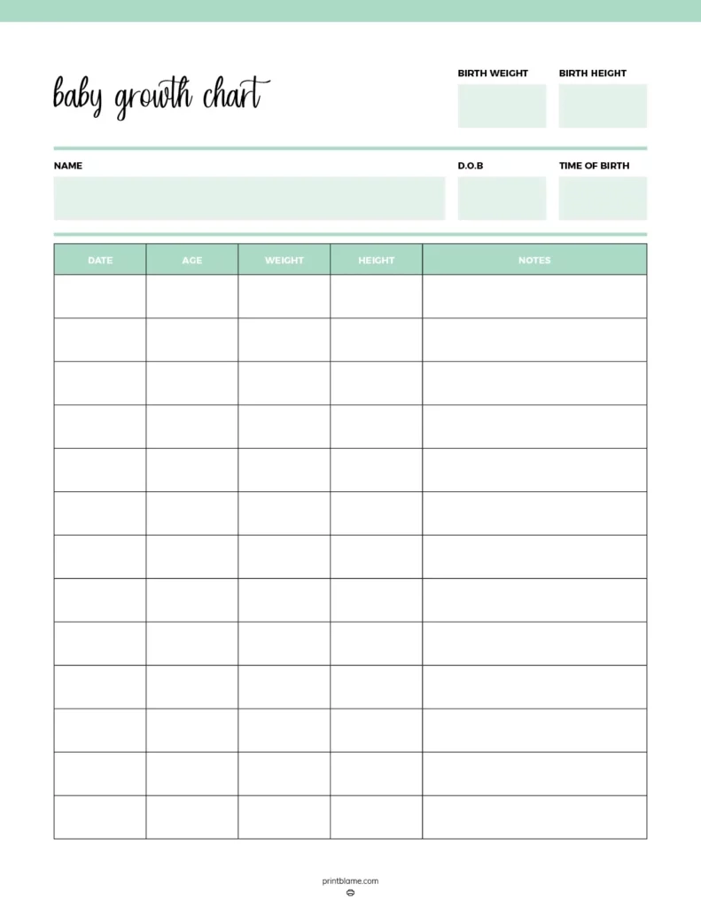 Growth Chart Template Printable