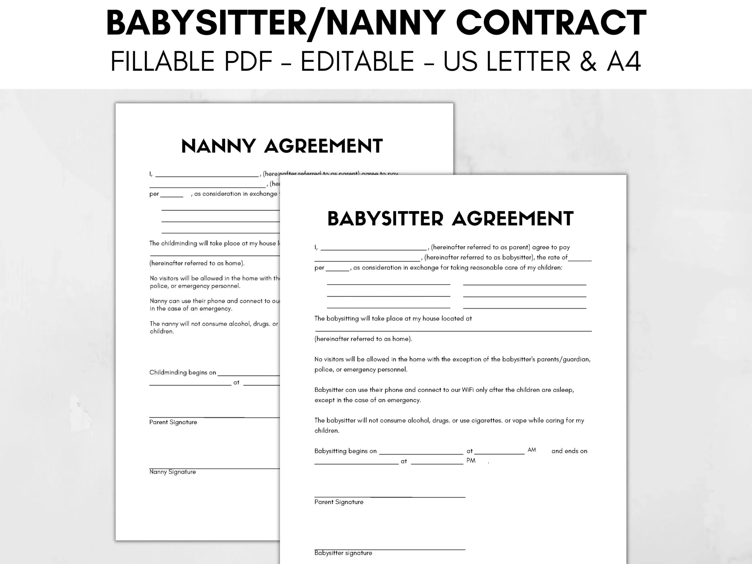Fill In Blank Printable Nanny Contract Template