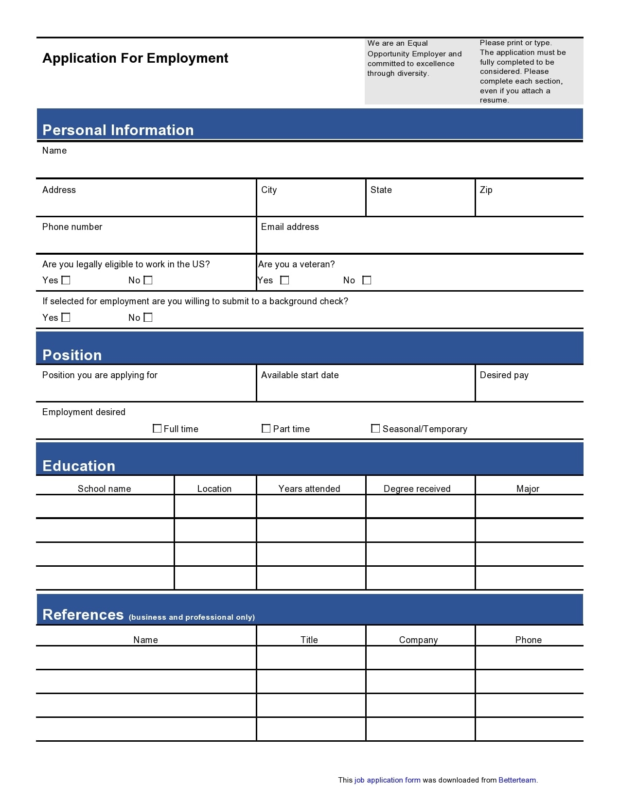 Basic Printable Job Application Worksheets Library