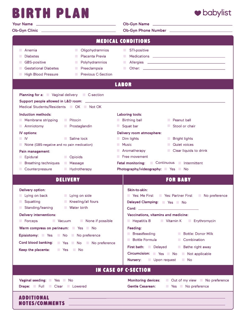Birth Plan Template How To Write A Perfect Labor amp Delivery Plan