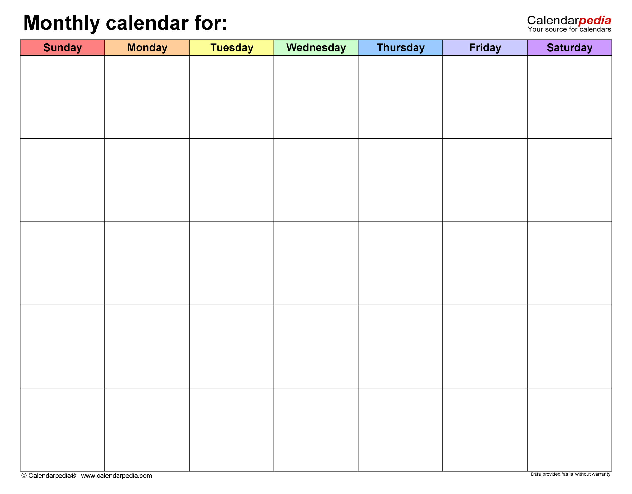 Blank Printable Calendar Colourful