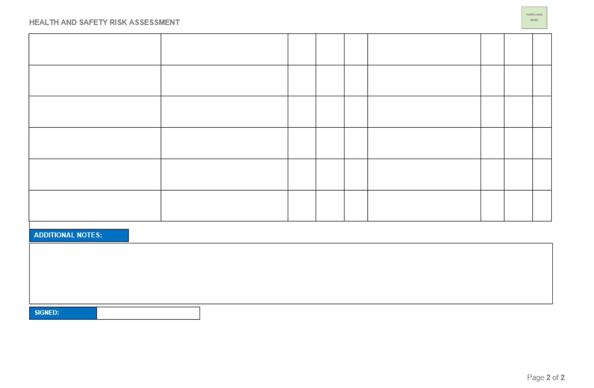 Printable Risk Assessment Template