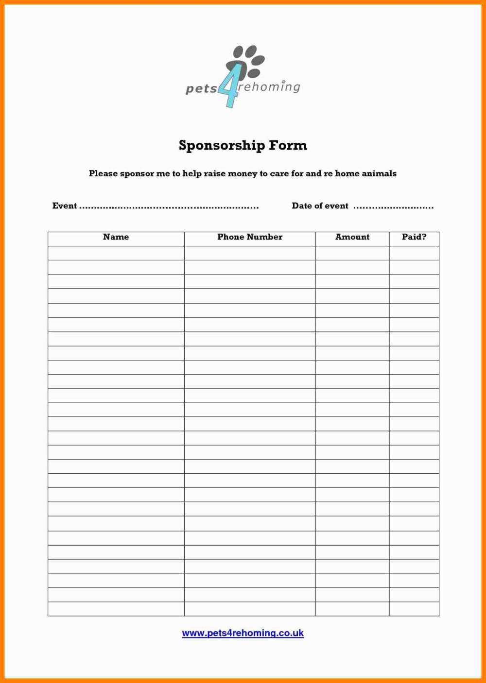 Blank Sponsorship Form Template