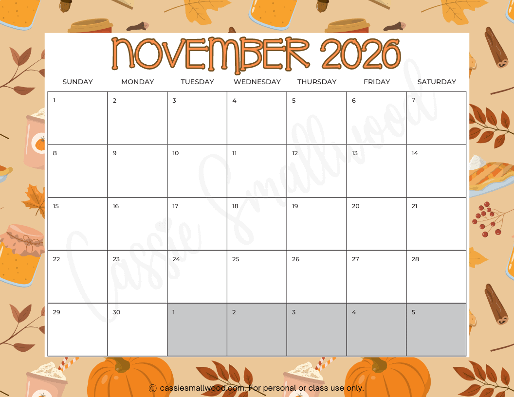 Calendar 2026 November Printable