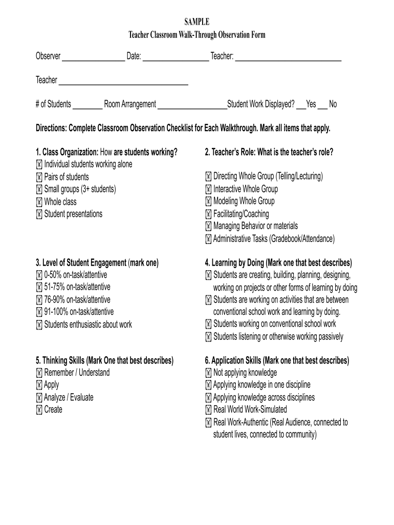 Classroom Walkthrough Template Fill Online Printable Fillable 