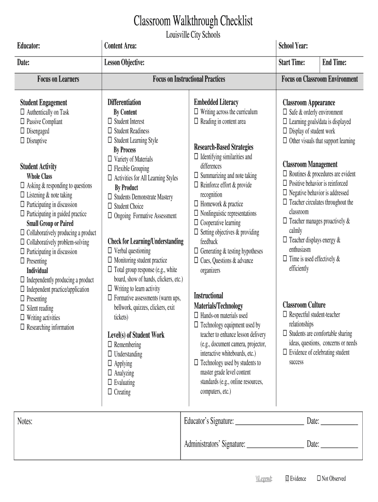 Classroom Walkthrough Template Fill Out amp Sign Online DocHub