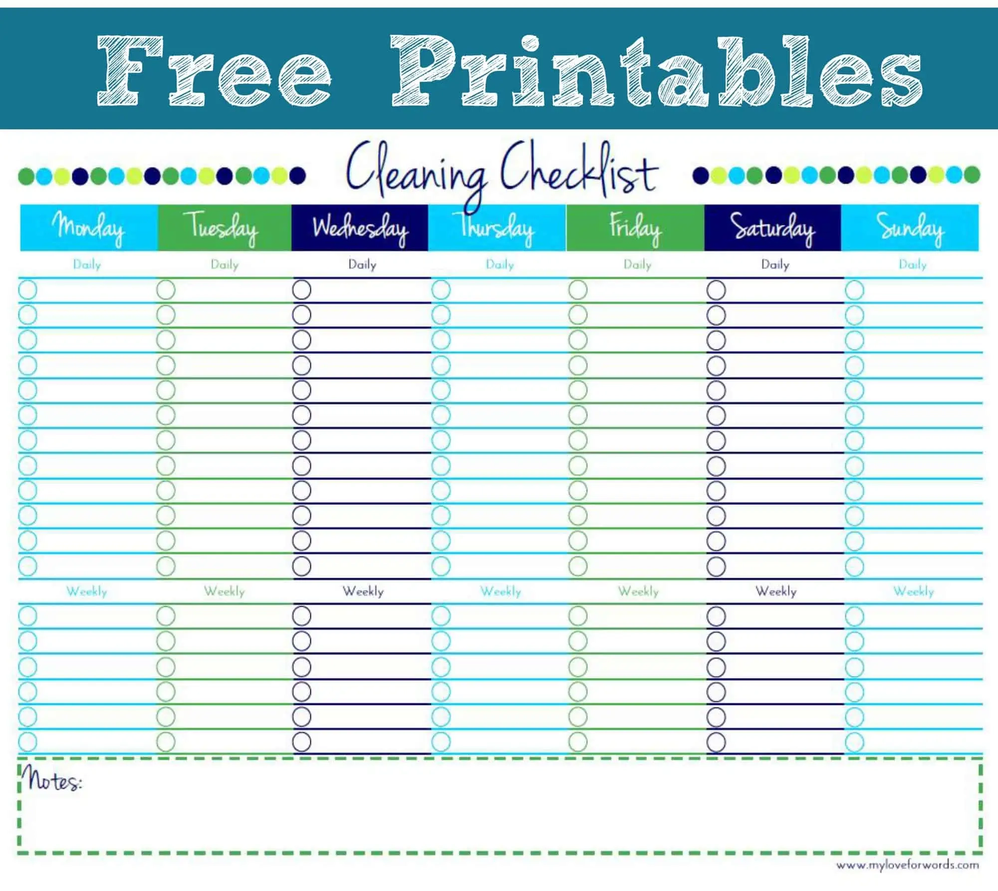 Cleaning Checklist Printable Template