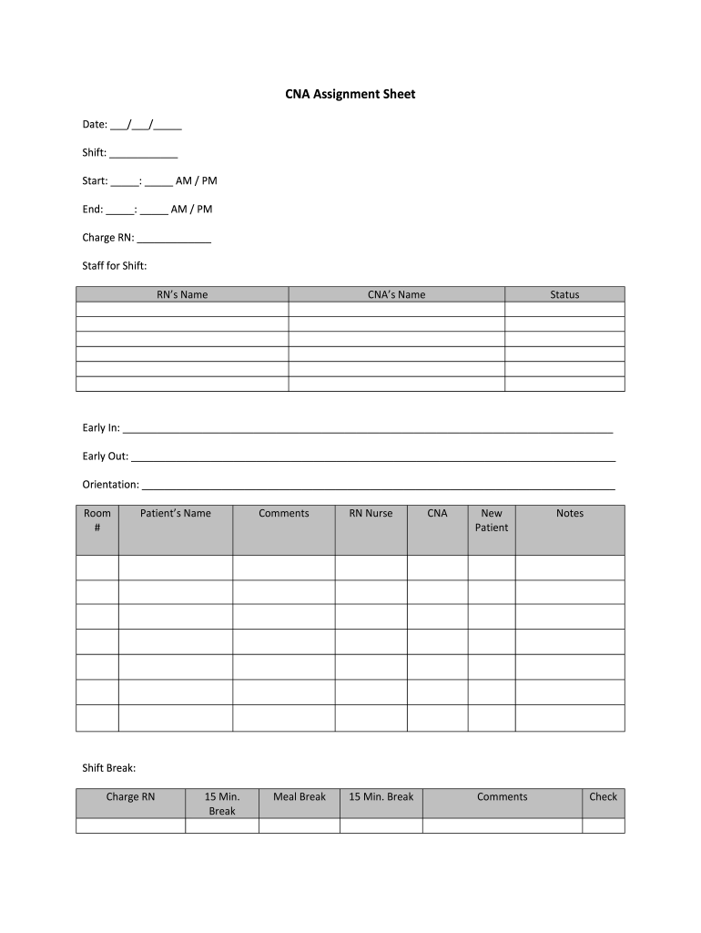 CNA Assignment Sheet Form Fill Online Printable Fillable 