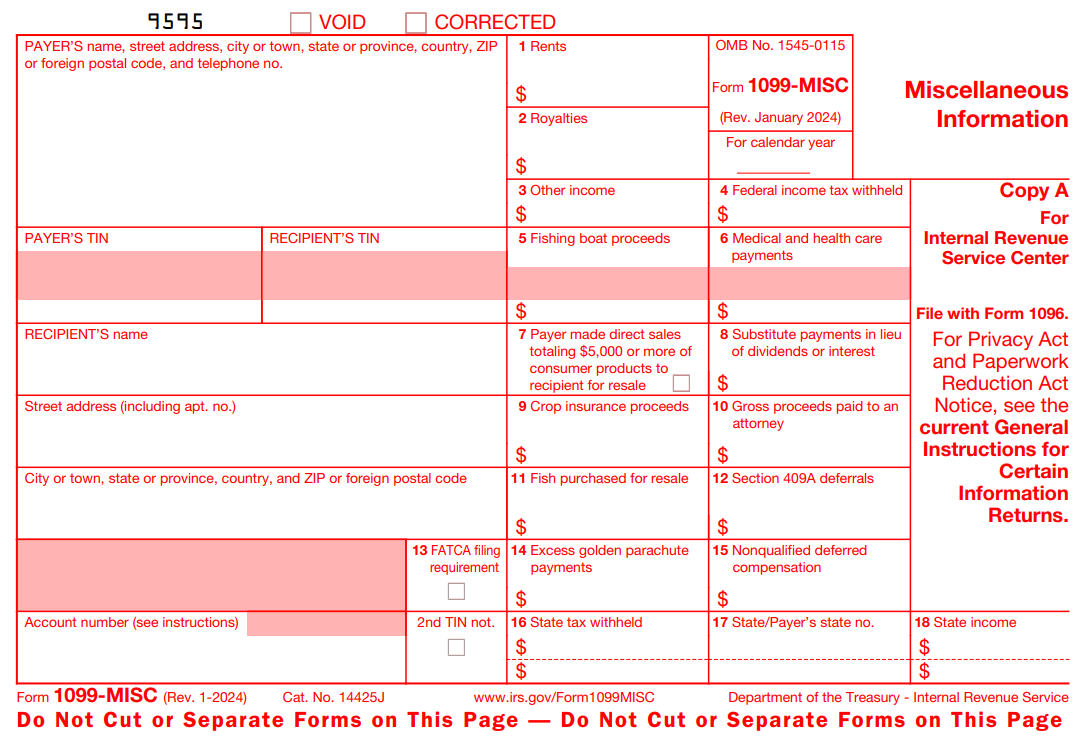 Irs Form 1099 Misc 2024 Printable