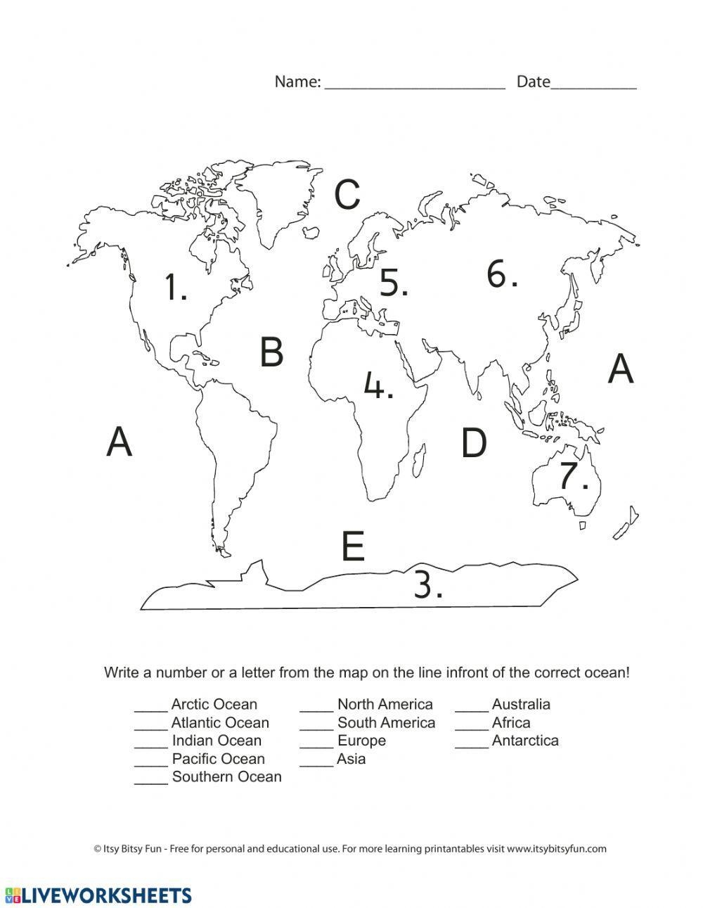 Continents And Oceans Review Worksheet Live Worksheets 