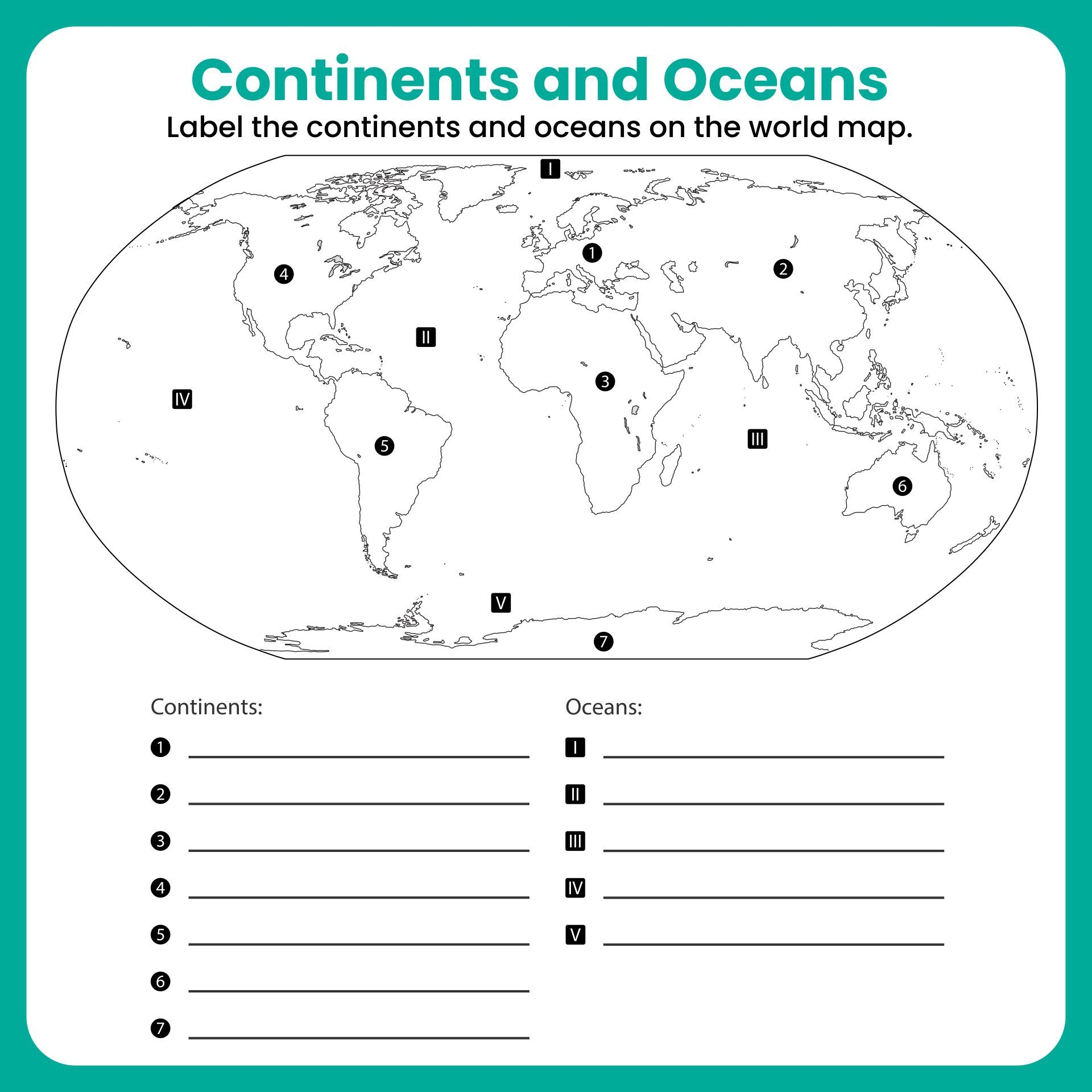 Continents And Oceans Worksheet Teach Starter Worksheets Library
