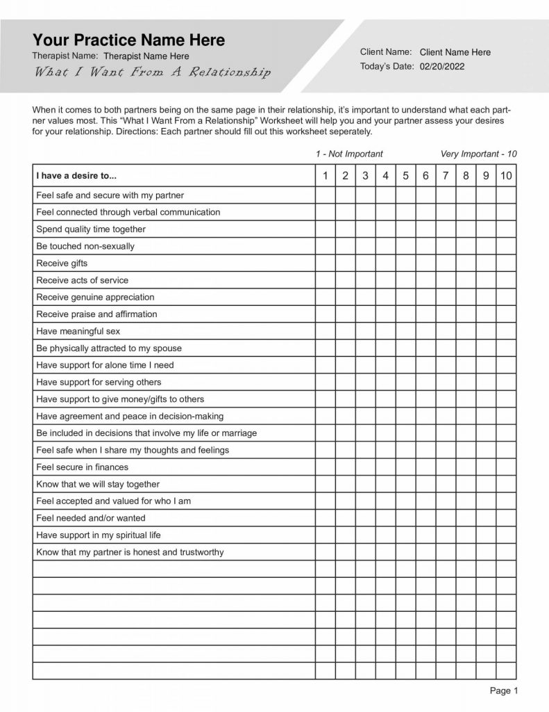 Couples Therapy Worksheets Bundle Editable Fillable Printable 