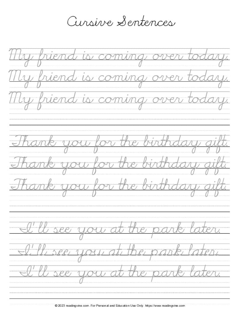 Cursive Writing Practice Sheets PDF ReadingVine Worksheets 