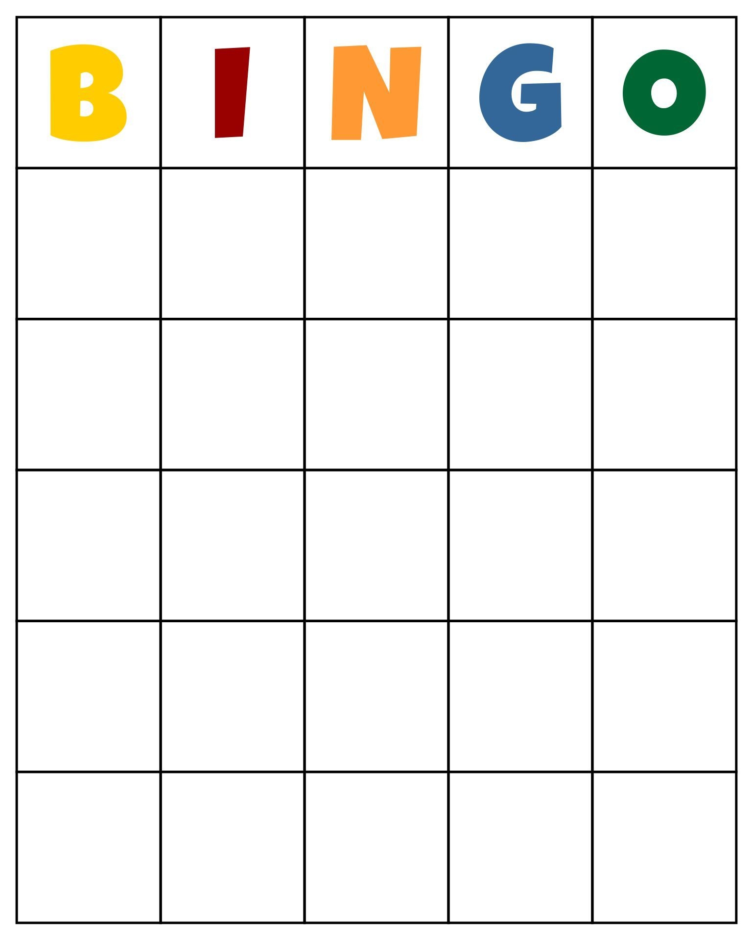 Free Printable Bingo Card Template